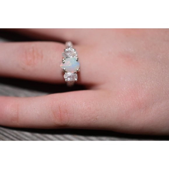 Opal Ring, Unique Engagement Jewelry, Handmade Diamond Ring, Wedding Band - Picture 3 of 3